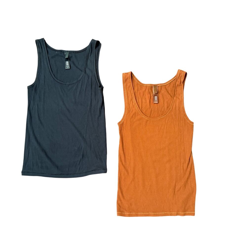 SKIMS 2pc Ribbed Tank Top Bundle Forest Green Orange Large Capsule Chic Casual